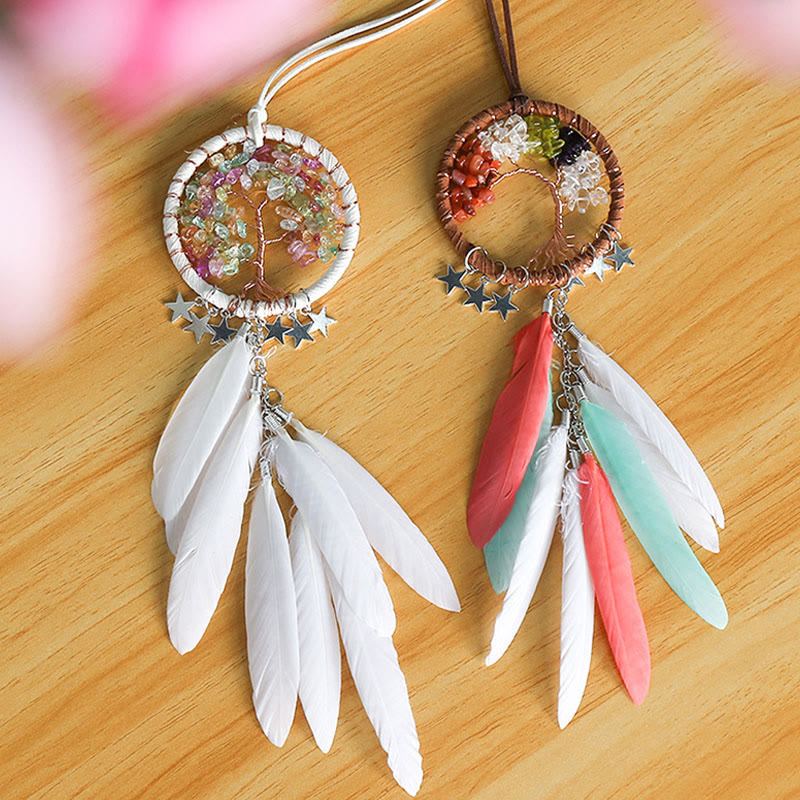 Tree of Life Gemstone Dreamcatcher with Natural Crystals
