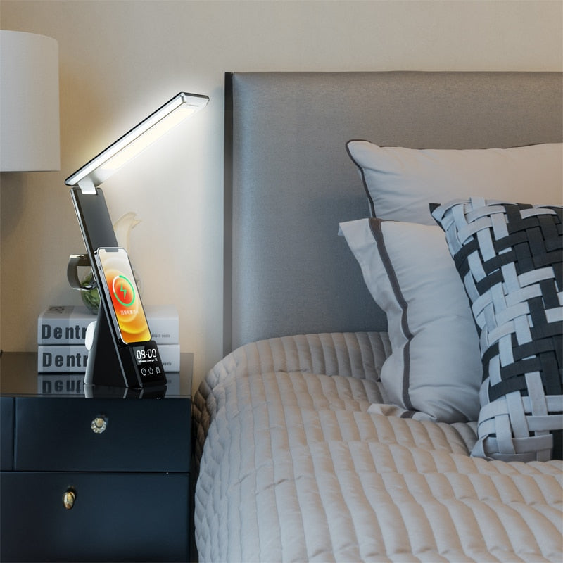 LED Desk Lamp with Wireless Charger and Alarm Clock
