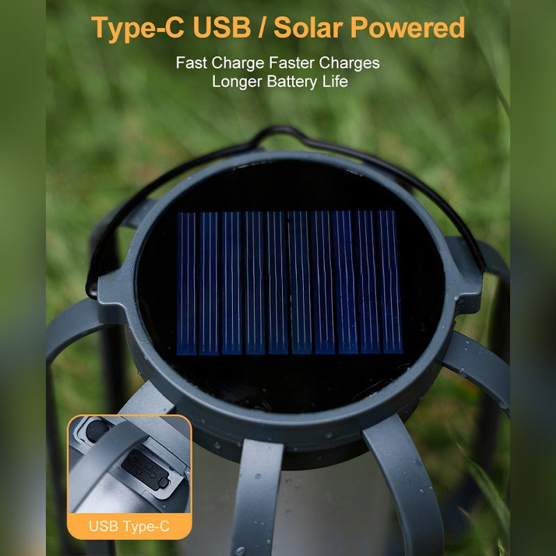 Solar and USB Rechargeable LED Lantern with Flame Effect