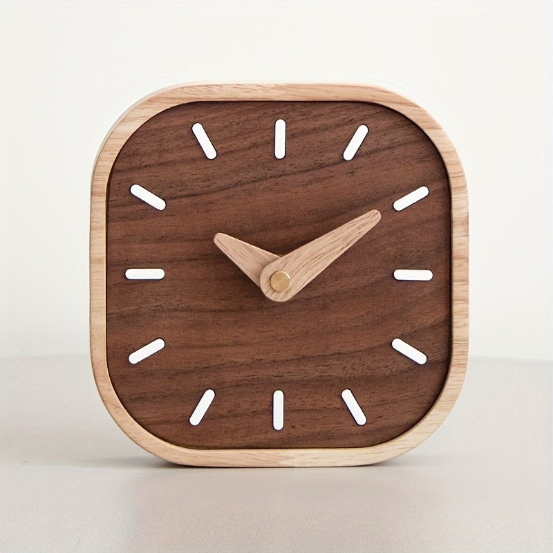 Silent Quartz Wooden Table Clock in Solid Oak and Walnut