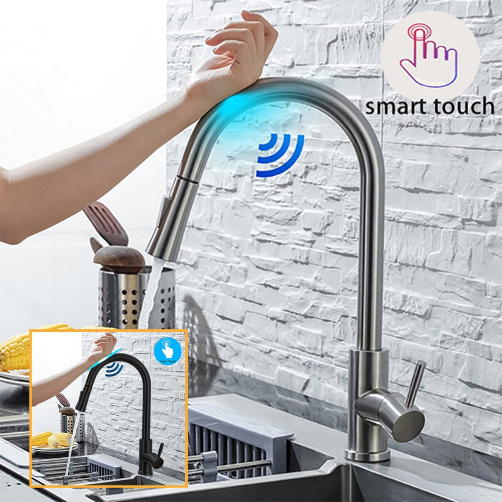 Pull-Down Kitchen Faucet with Touch Sensor and Matte Black Finish