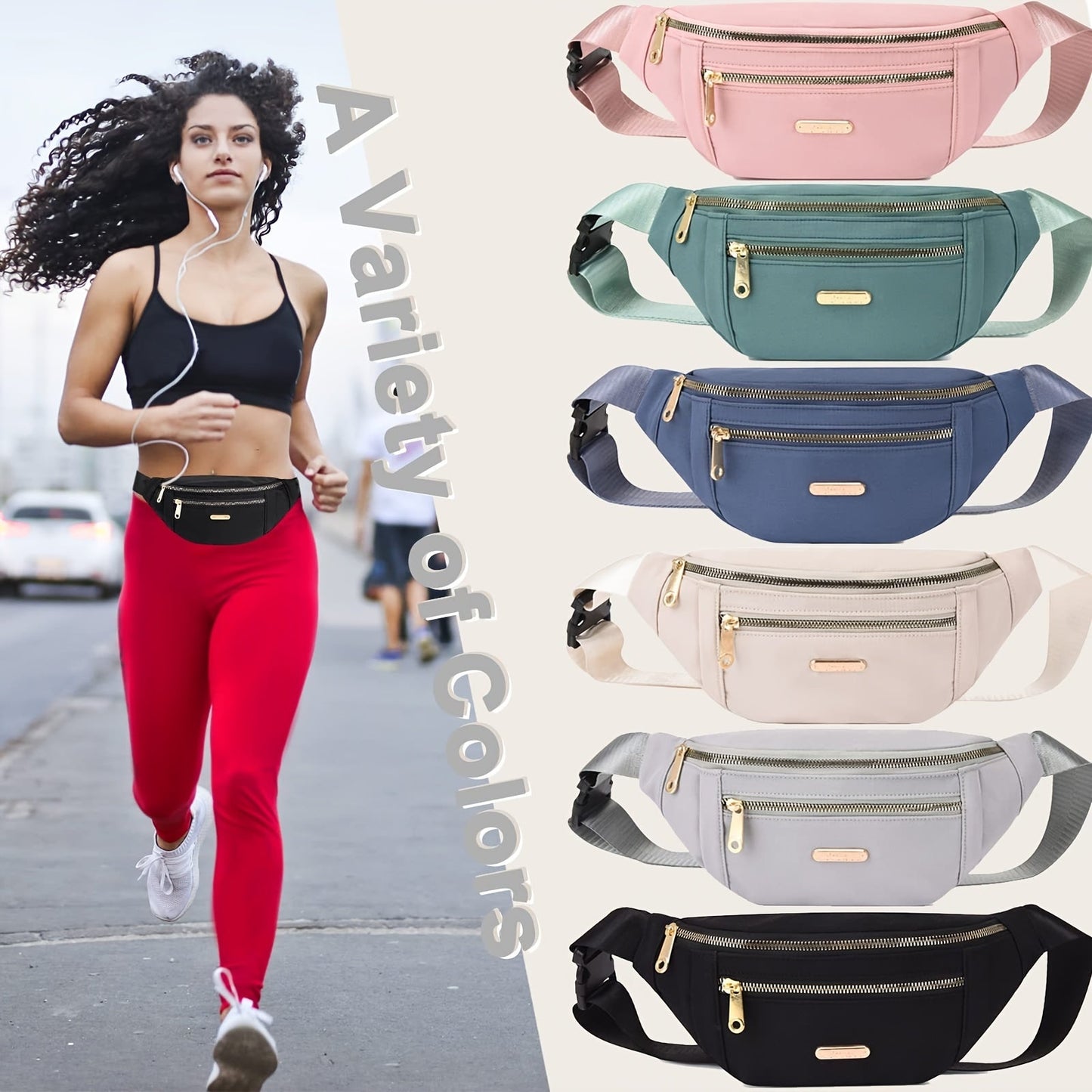 Lightweight Nylon Hip Pouch with Adjustable Strap and Zippered Pockets
