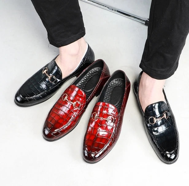 Textured Men's Loafers with Gold Horsebit Detail