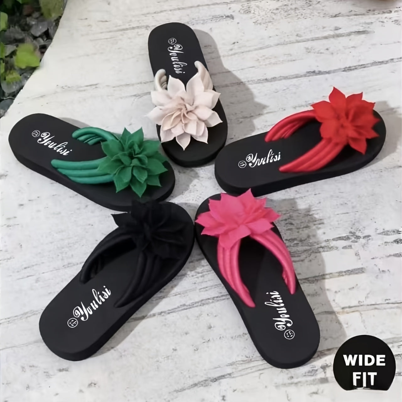 Wide Fit Women's Floral Platform Flip-Flops