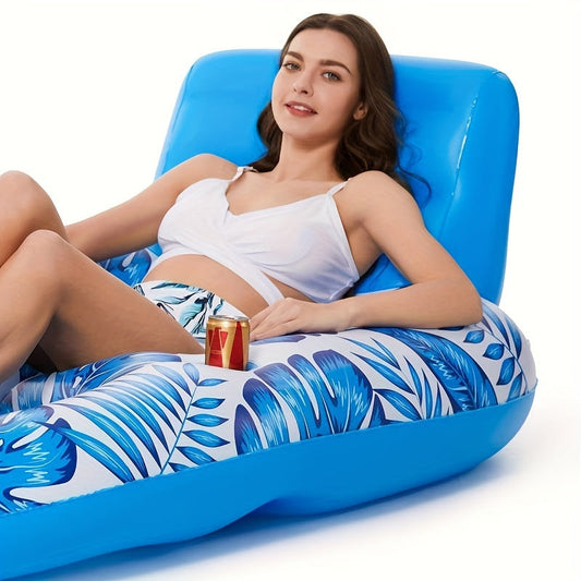 Inflatable Pool Lounge Chair with Backrest and Cup Holders