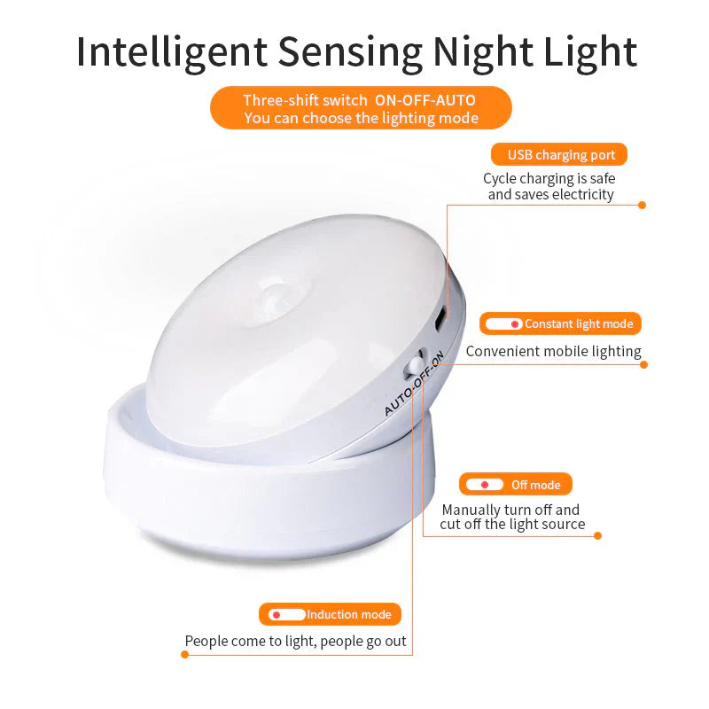 Cordless Motion Sensor Night Light with Adjustable Shade