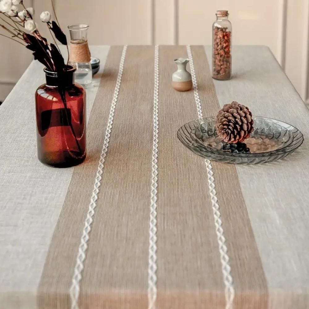 Linen Rustic Tablecloth with Tassel Accents