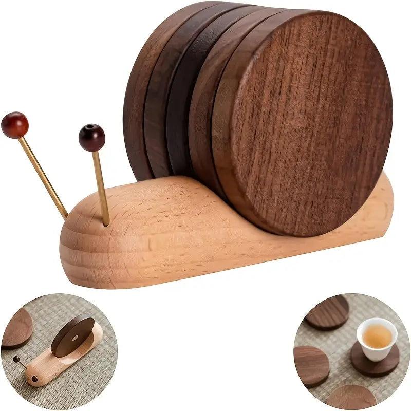 Wooden Coaster Set with Tree Trunk Design for Table Protection
