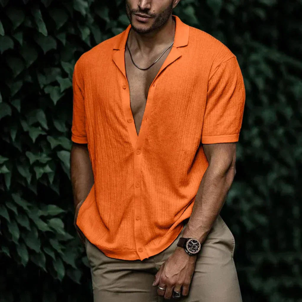 Breathable Linen Short Sleeve Men's Shirt with Button Closure