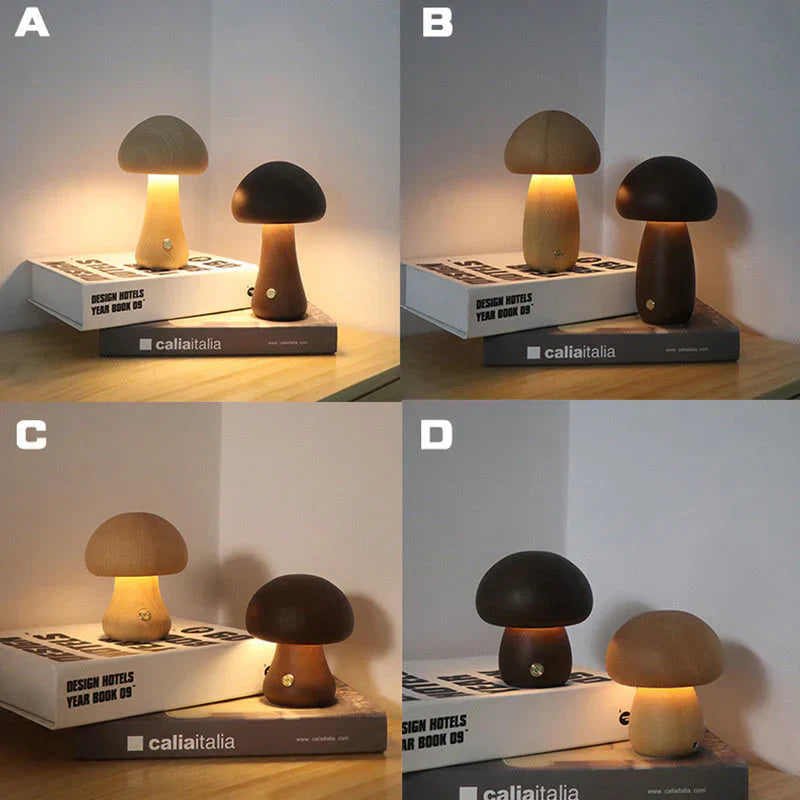 Wooden Mushroom LED Night Light for Kids