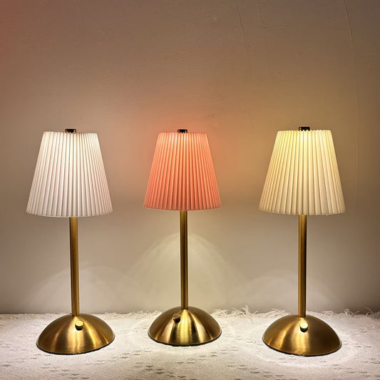 Modern Rechargeable Touch Control LED Table Lamp with Pleated Shade