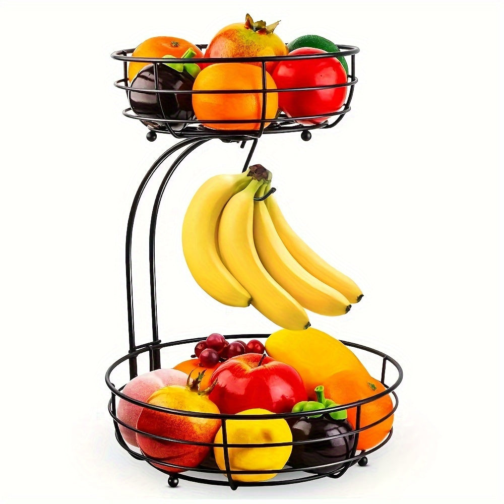 2-Tier Oval Fruit Basket Stand with Banana Hanger
