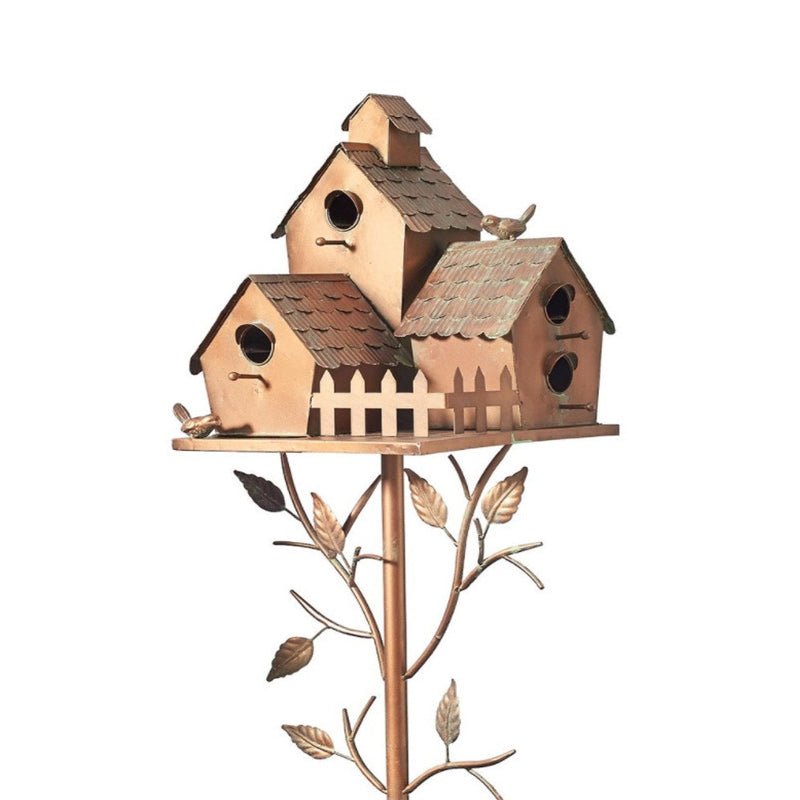 Rustic Metal Birdhouse Garden Stakes for Outdoor Decor