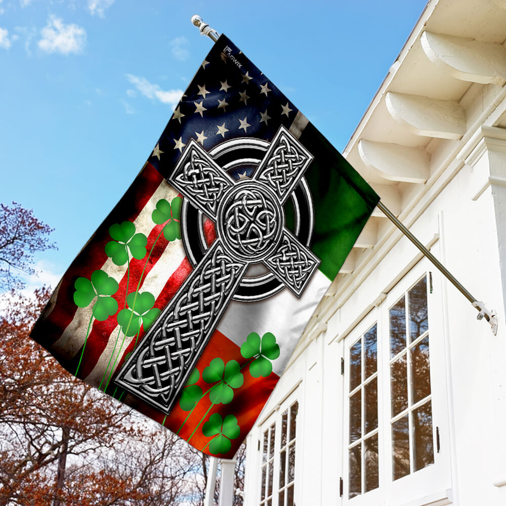 Celtic Irish Flag with Cross and Shamrocks