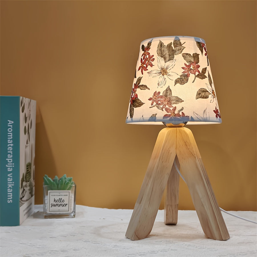 Elegant Floral LED Table Lamp with Wooden Base