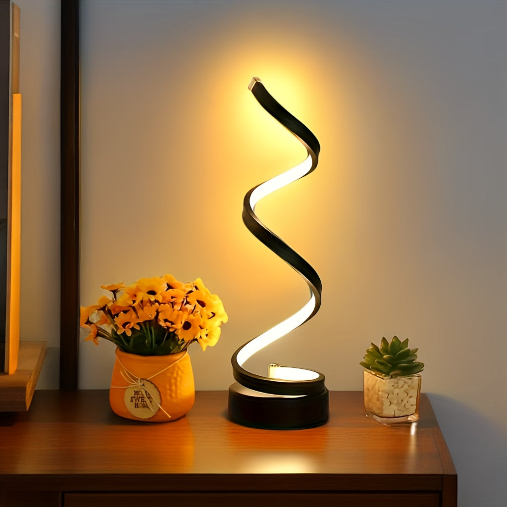 Modern Spiral LED Table Lamp with Warm Light for Bedroom and Office