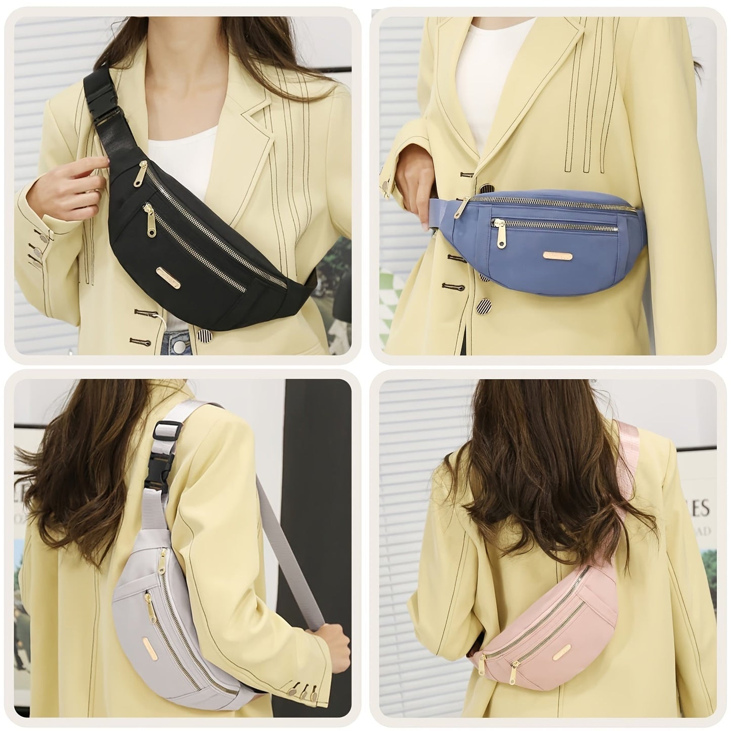Lightweight Nylon Hip Pouch with Adjustable Strap and Zippered Pockets