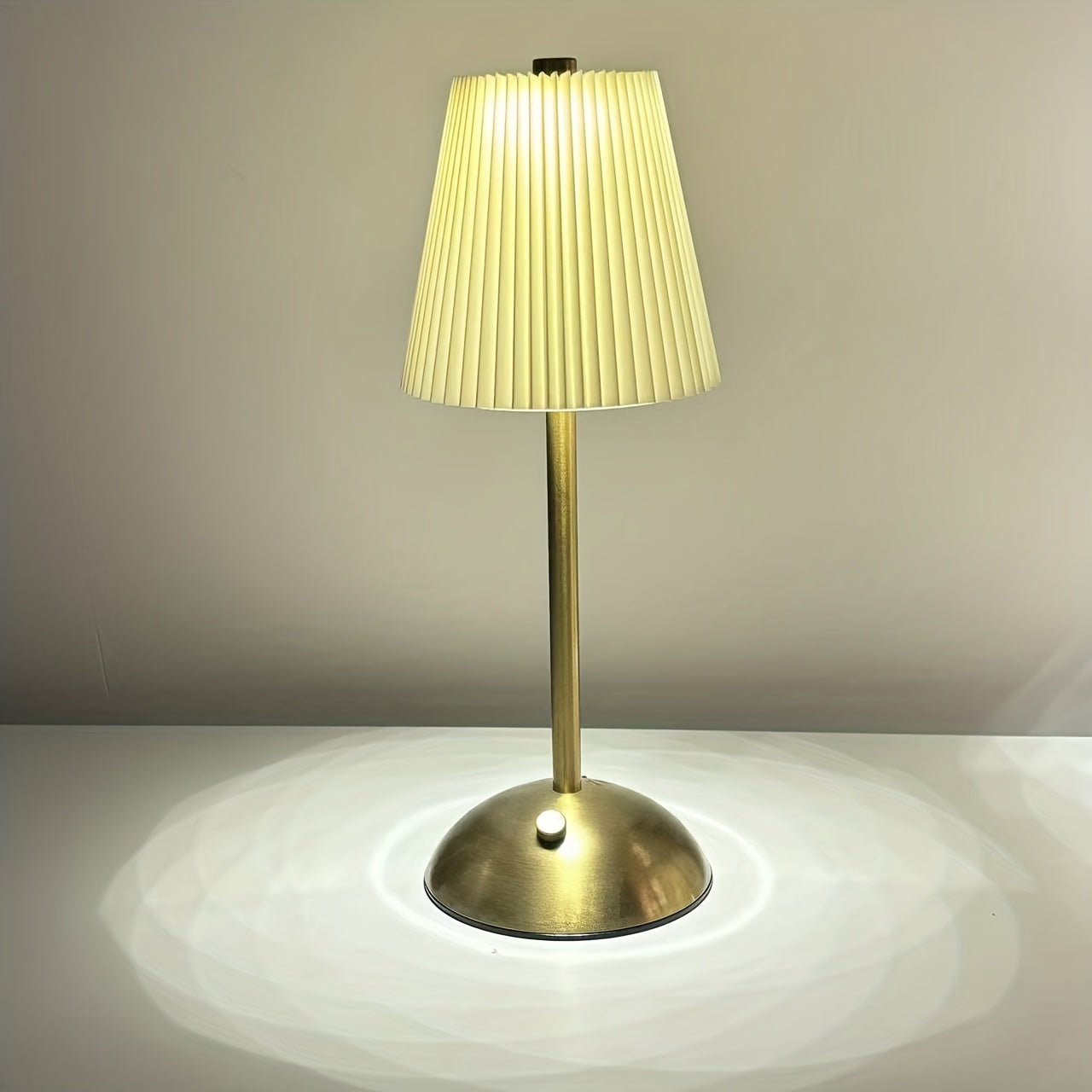Modern Rechargeable Touch Control LED Table Lamp with Pleated Shade