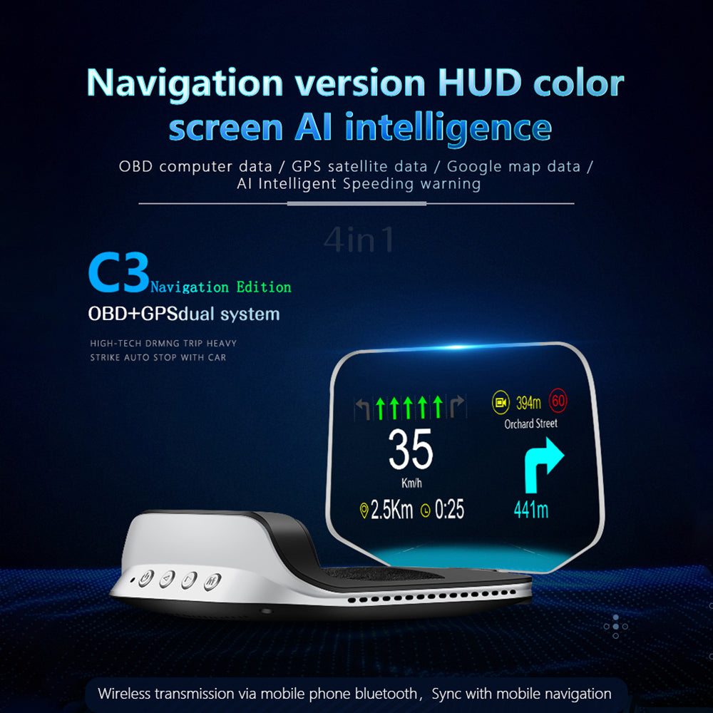 Windshield Head Up Display with GPS, Speed, and Temperature Monitoring