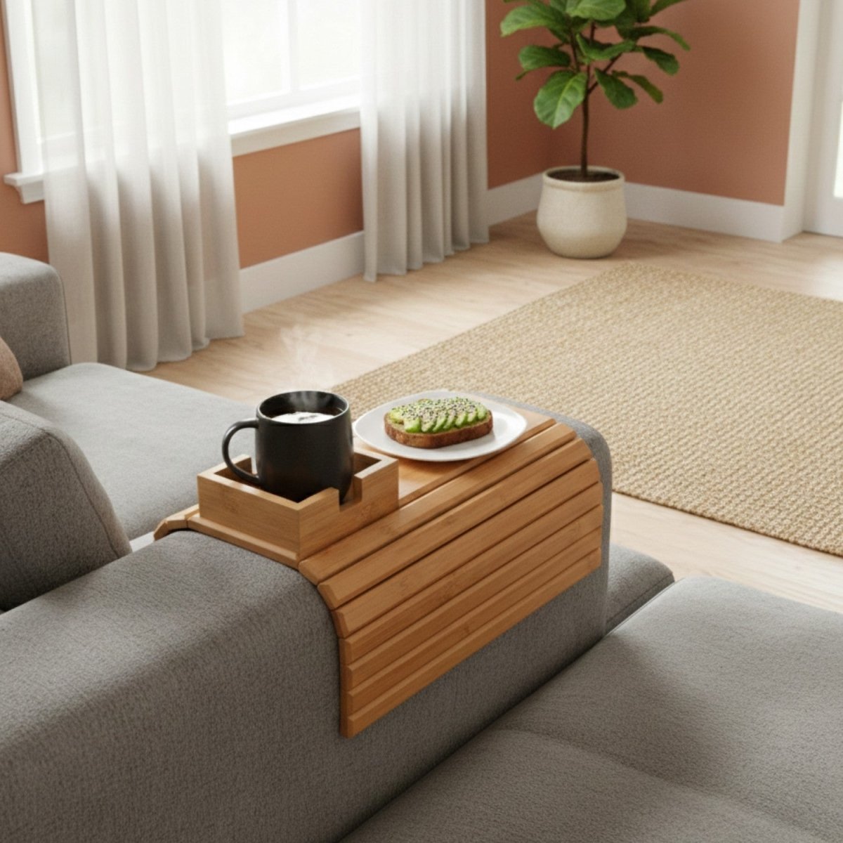 Non-Slip Eco-Friendly Bamboo Couch Tray