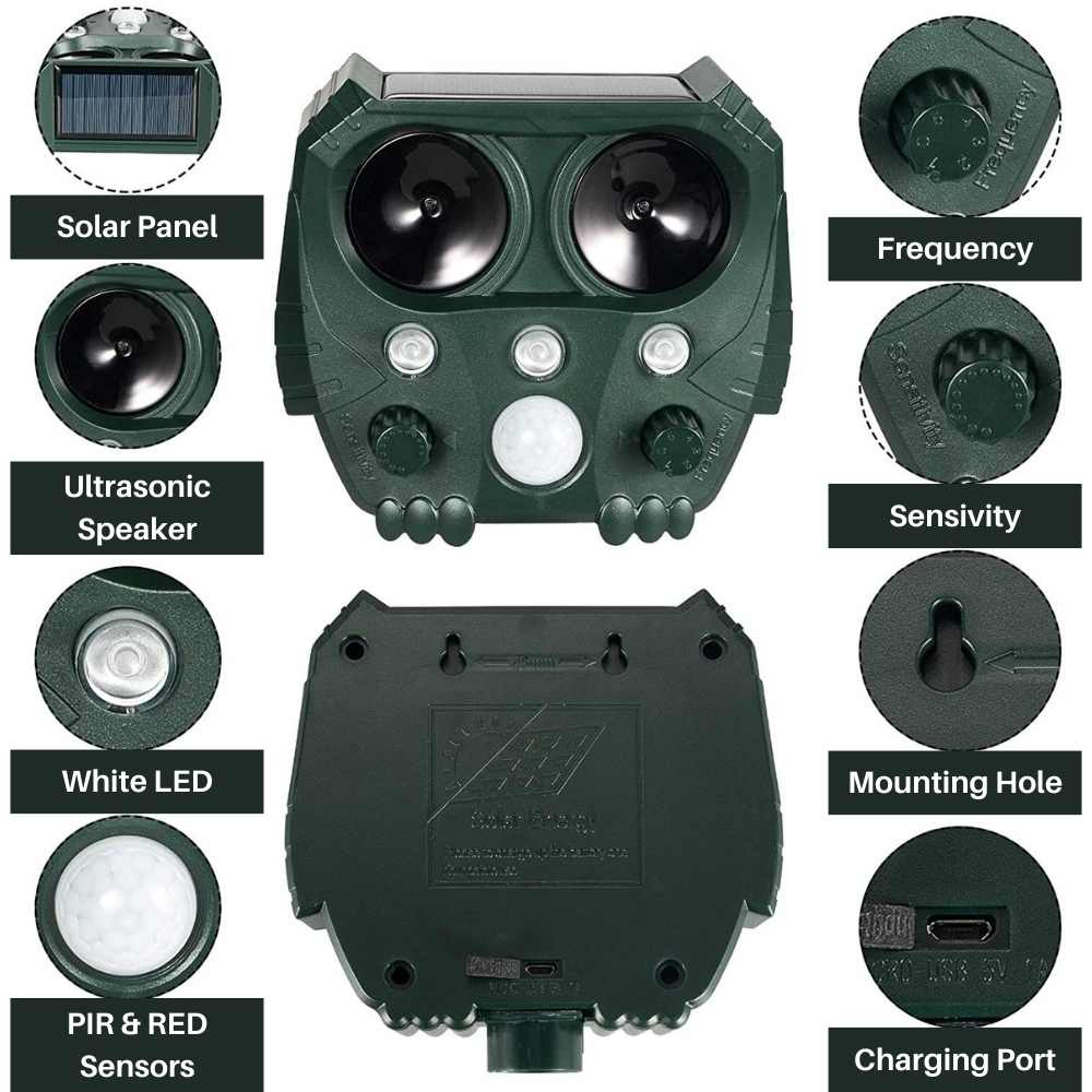 Solar-Powered Ultrasonic Animal Repellent for Garden Protection