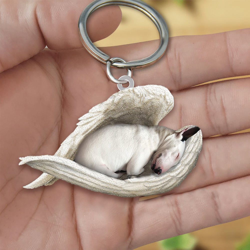 Bull Terrier Acrylic Keychain - Double-Sided Sleeping Angel Design
