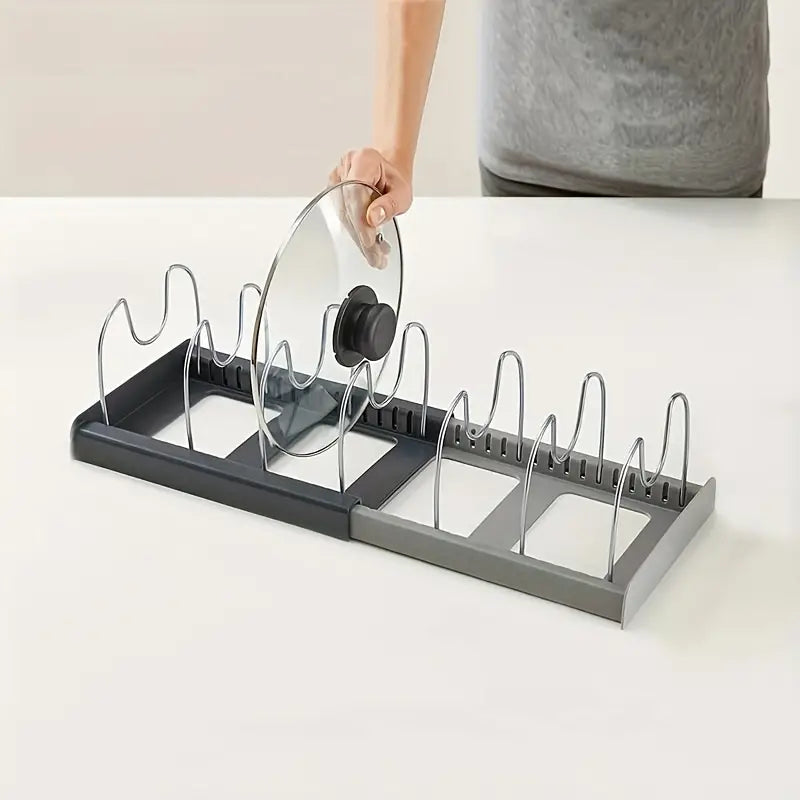 Adjustable Pot and Lid Organizer for Kitchen Cabinets