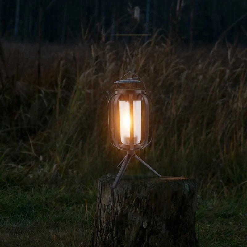 Solar and USB Rechargeable LED Lantern with Flame Effect