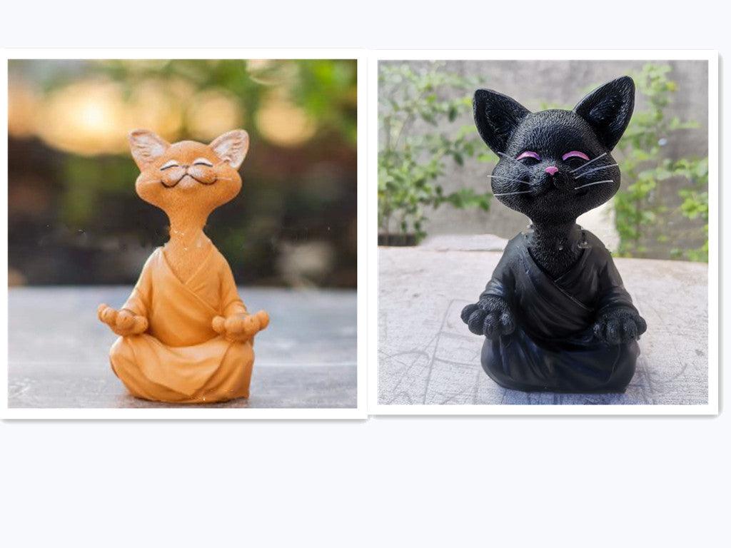 Black Buddha Cat Figure for Meditation and Yoga Decor