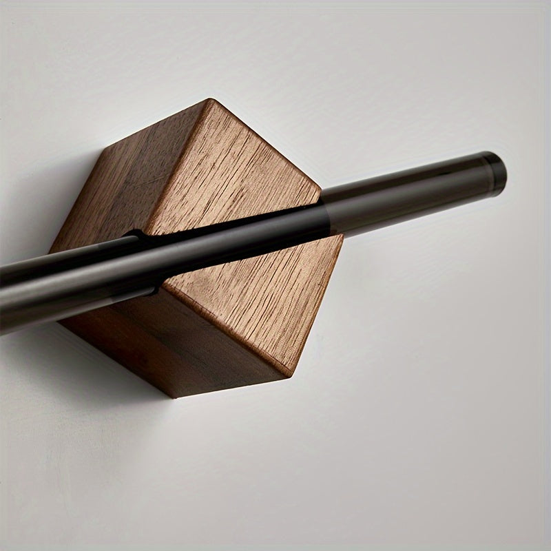 Black Acrylic Wall-Mounted Towel Bar with Wooden Base