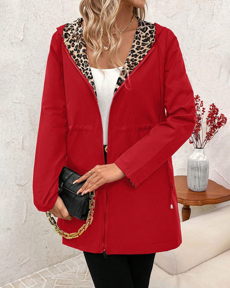 Reversible Leopard Print Jacket with Hood for Women