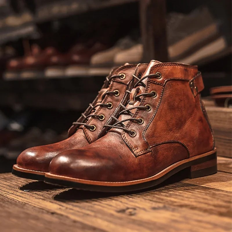 Retro Lace-Up Ankle Boots for Men with Padded Insole