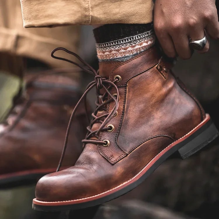 Retro Lace-Up Ankle Boots for Men with Padded Insole