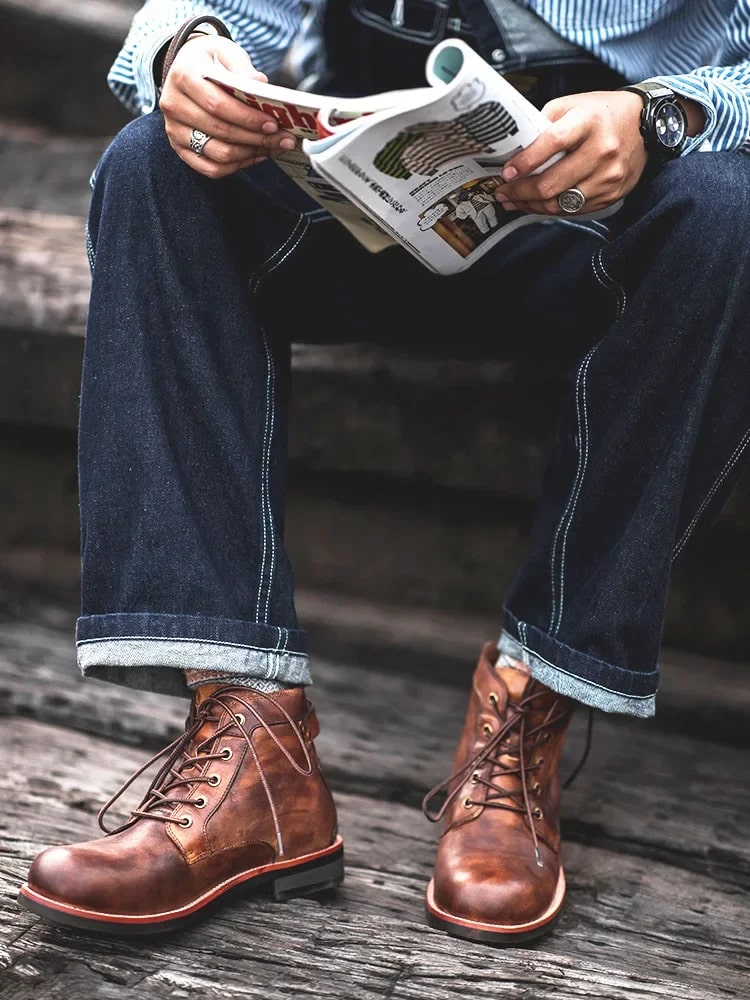 Retro Lace-Up Ankle Boots for Men with Padded Insole