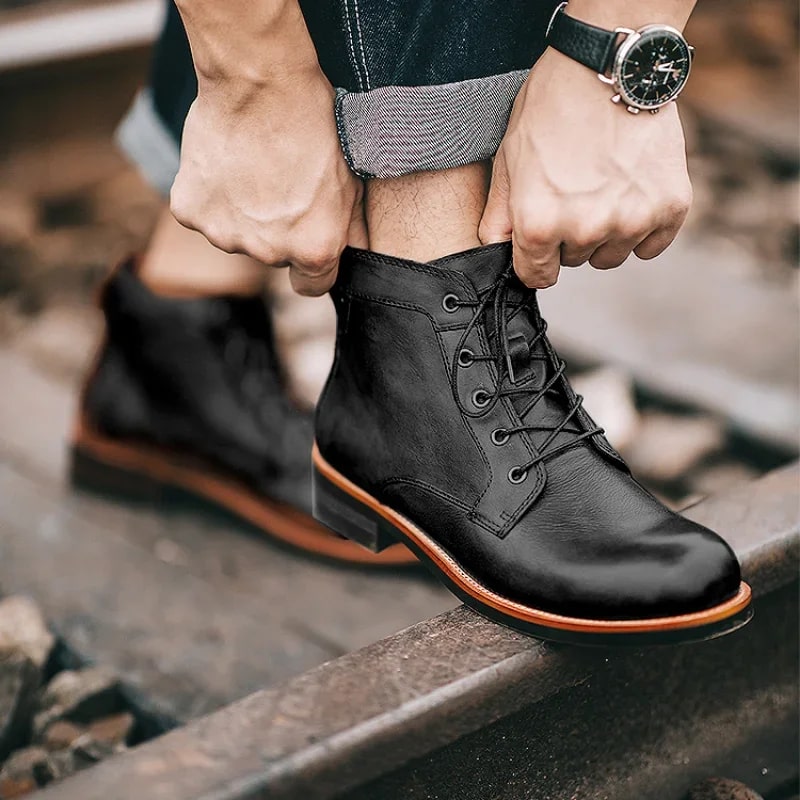 Retro Lace-Up Ankle Boots for Men with Padded Insole