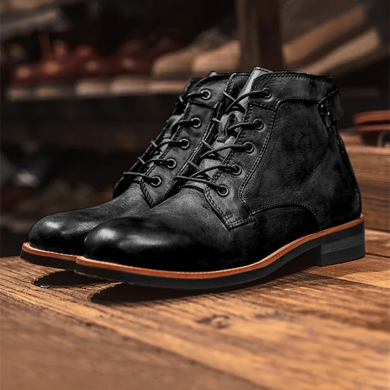 Retro Lace-Up Ankle Boots for Men with Padded Insole