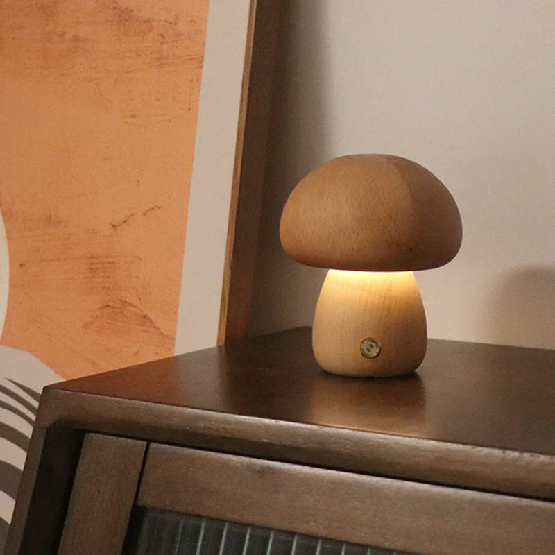 Wooden Mushroom LED Night Light for Kids