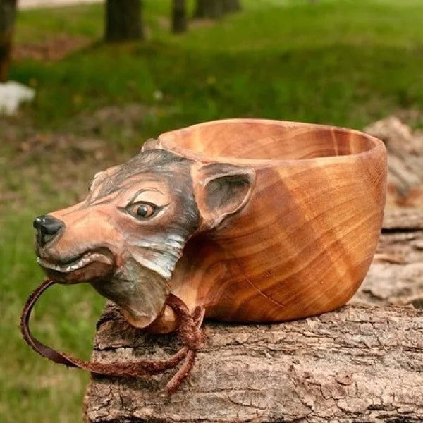 Handcrafted Rubber Wood Travel Cup with Leather Strap