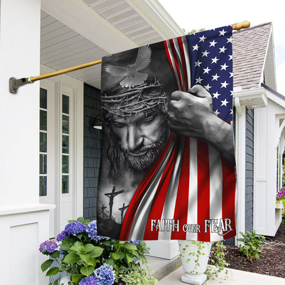 Double-Sided Jesus Flag - Faith Over Fear, Canvas Material, 3 Sizes Available