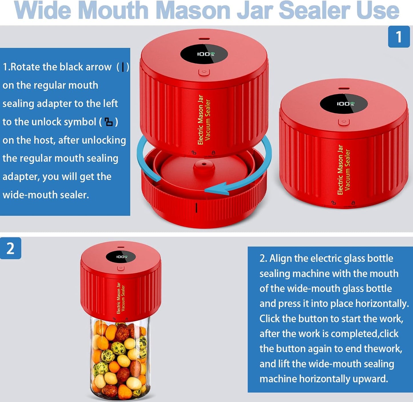Electric Mason Jar Vacuum Sealer for Wide and Regular Jars