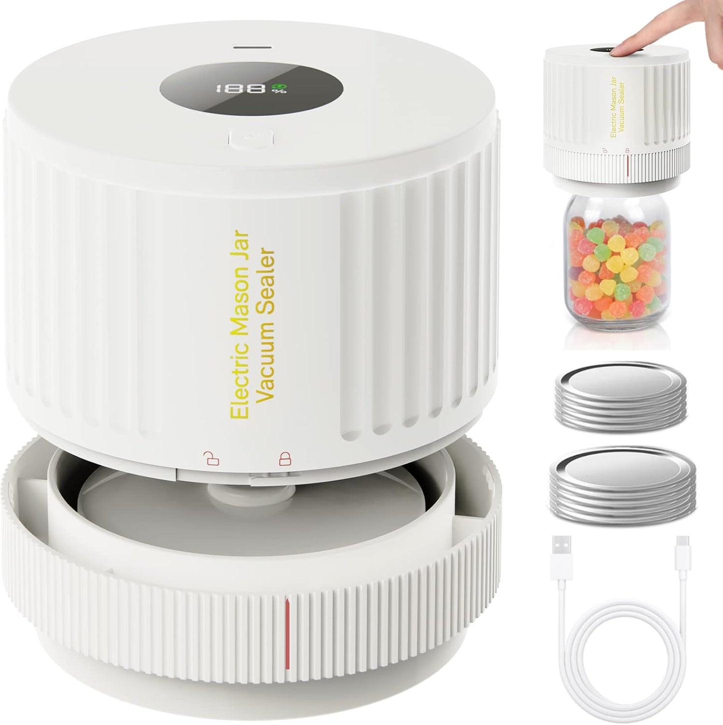 Electric Mason Jar Vacuum Sealer for Wide and Regular Jars