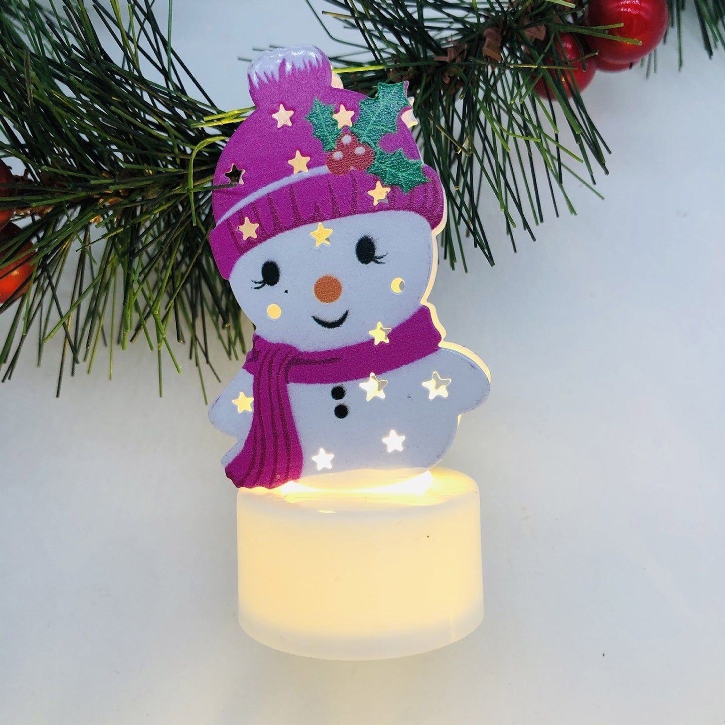 Electronic LED Christmas Candle Lamps - Santa, Snowman & Tree Night Lights for Festive Decor