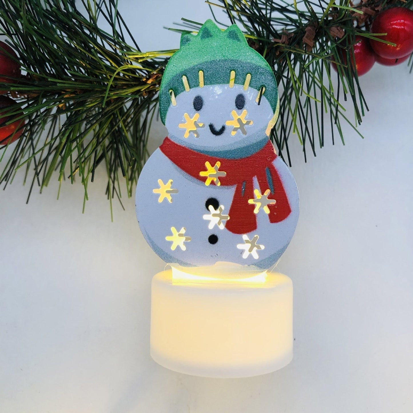 Electronic LED Christmas Candle Lamps - Santa, Snowman & Tree Night Lights for Festive Decor