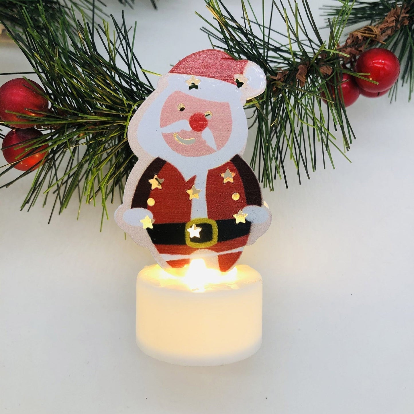 Electronic LED Christmas Candle Lamps - Santa, Snowman & Tree Night Lights for Festive Decor