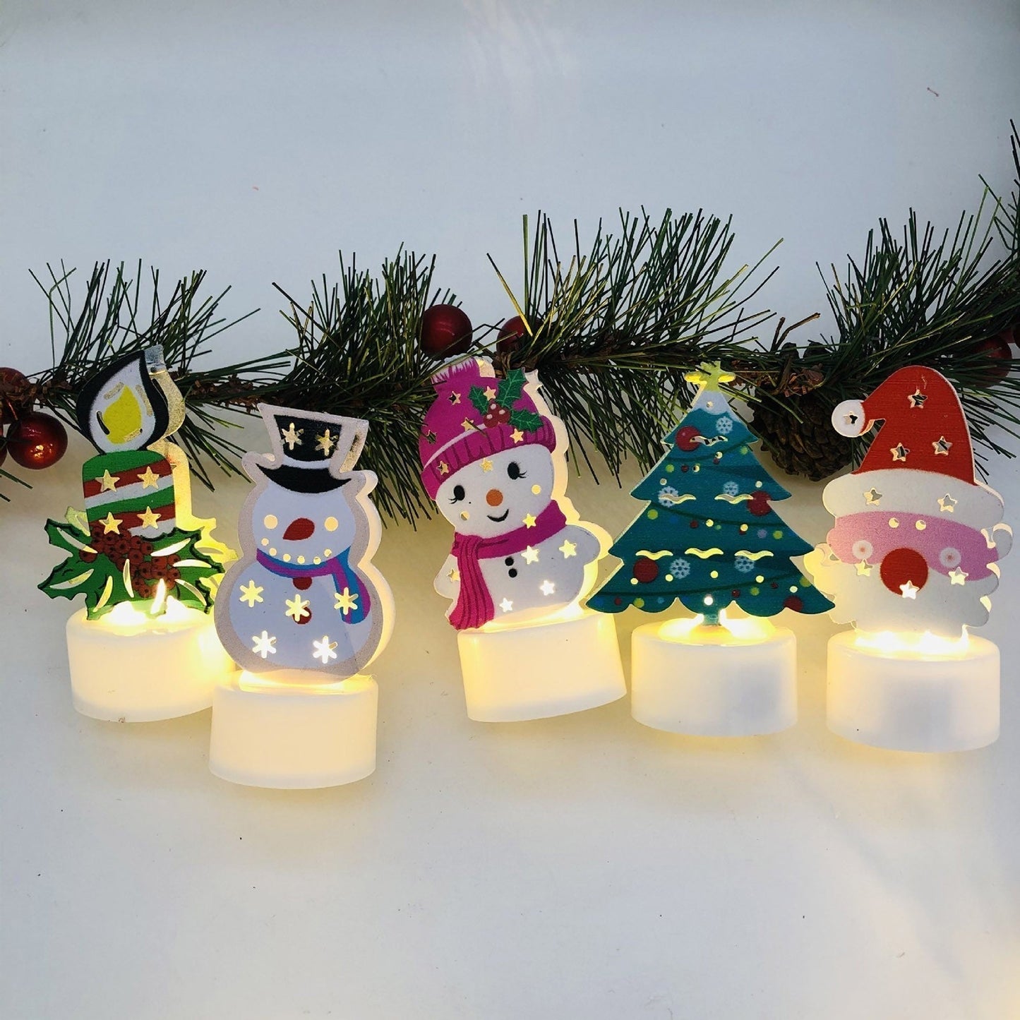 Electronic LED Christmas Candle Lamps - Santa, Snowman & Tree Night Lights for Festive Decor