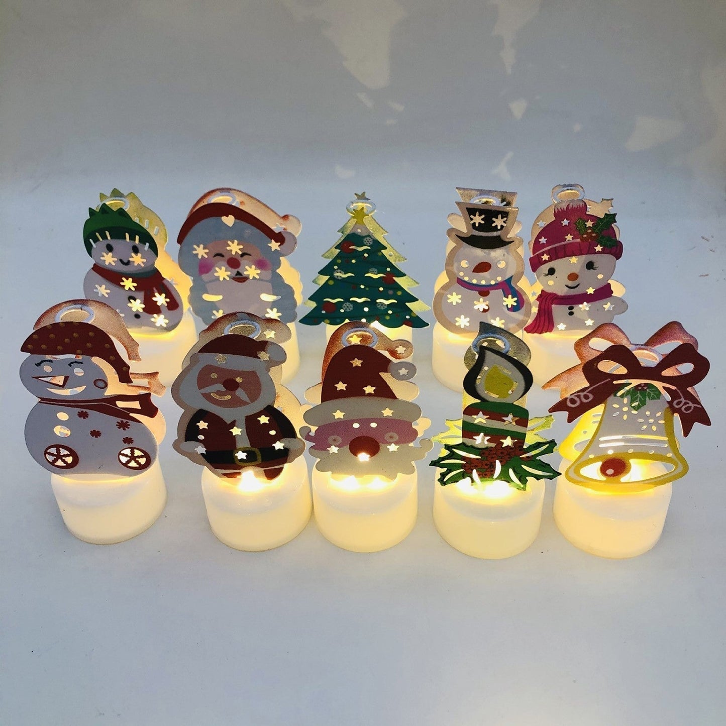 Electronic LED Christmas Candle Lamps - Santa, Snowman & Tree Night Lights for Festive Decor