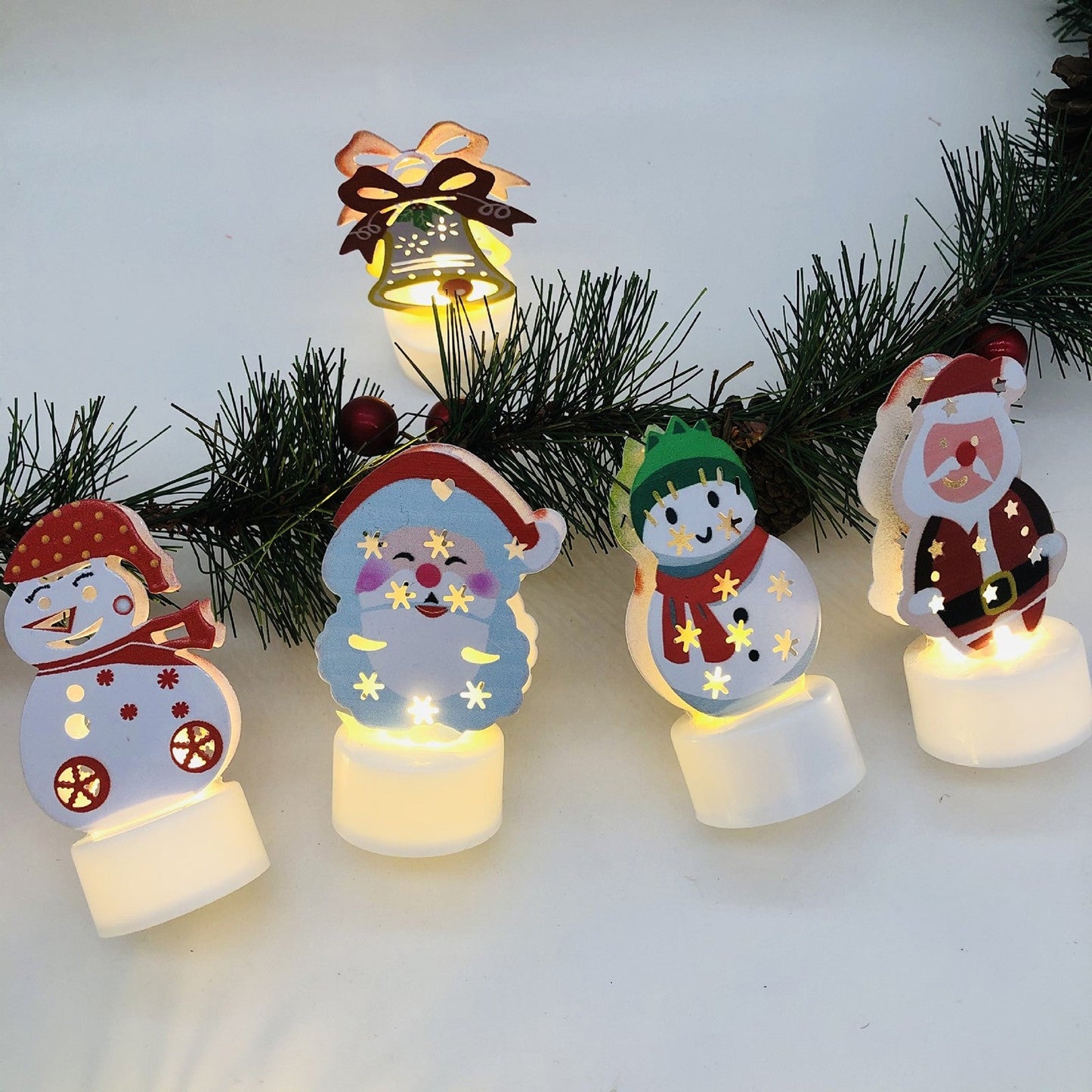 Electronic LED Christmas Candle Lamps - Santa, Snowman & Tree Night Lights for Festive Decor