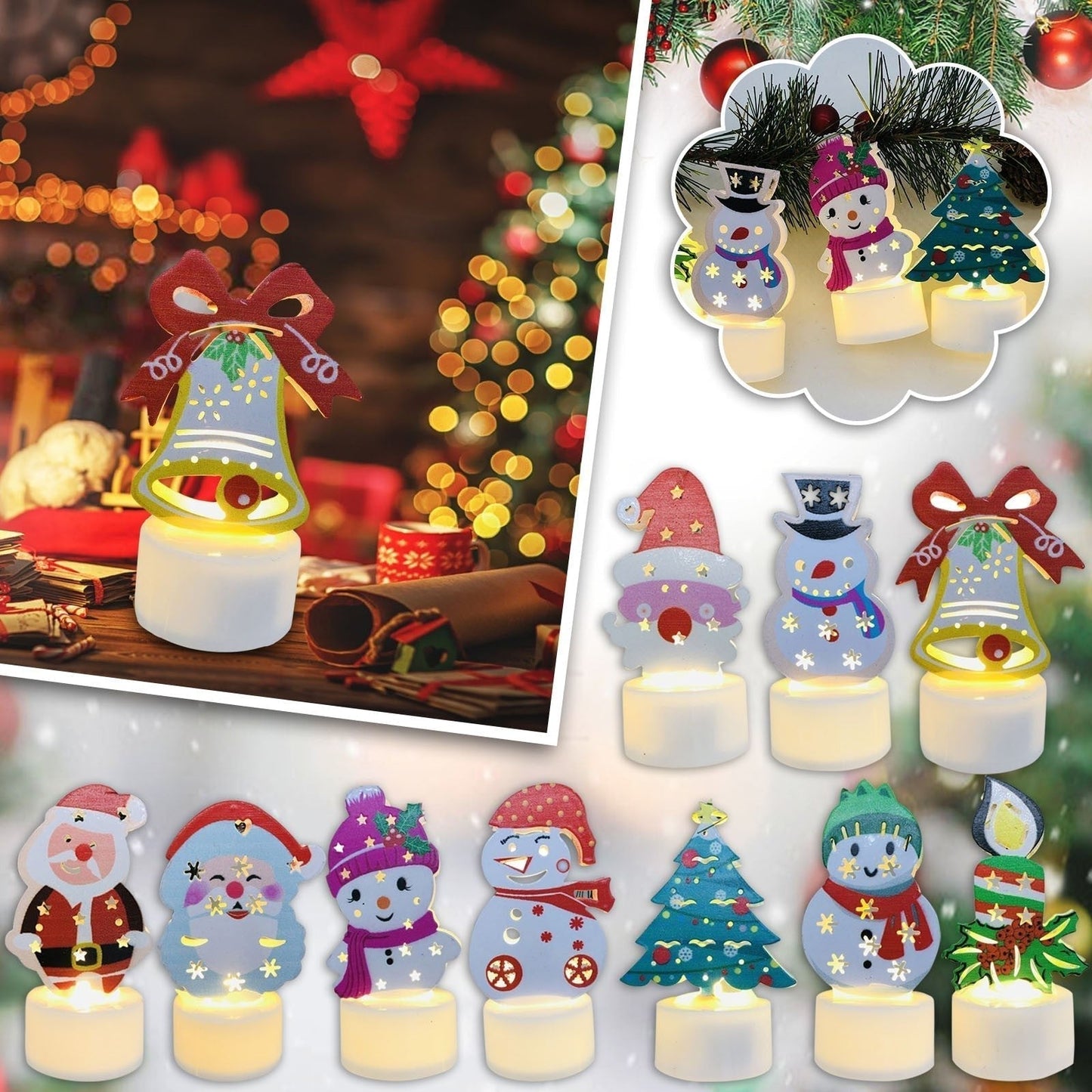 Electronic LED Christmas Candle Lamps - Santa, Snowman & Tree Night Lights for Festive Decor