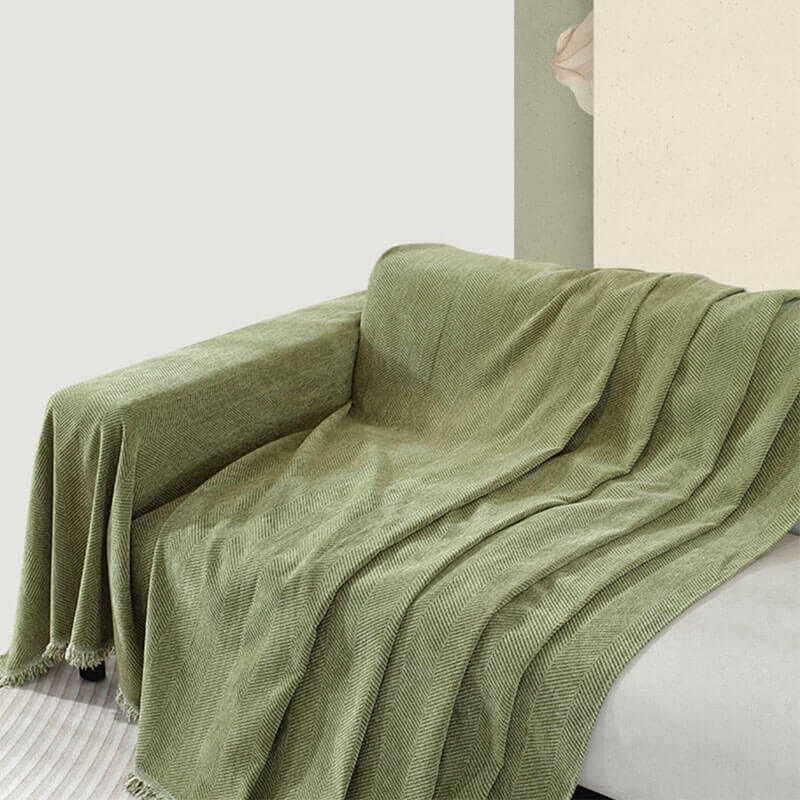 Chenille Herringbone Sofa Cover with Tassels