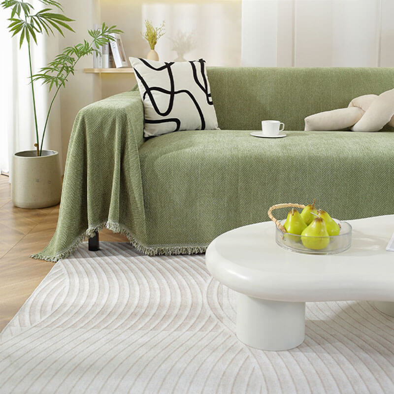 Chenille Herringbone Sofa Cover with Tassels